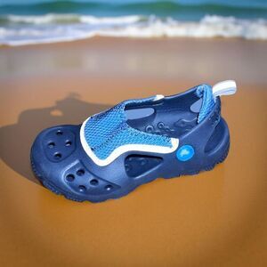 NWOB Unisex Toddler Crocs Micah II Sea Blue & Navy Sandal Shoes Size C 10